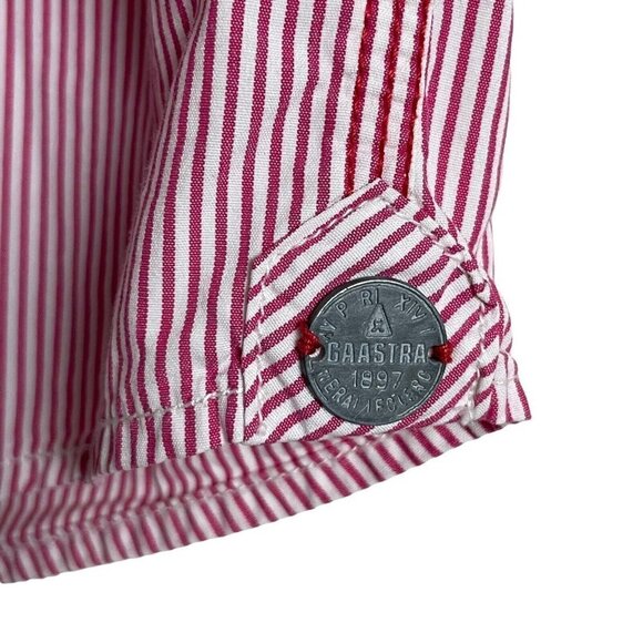 Gaastra Men's XL Pink White Striped Embroidered Button Up Long Sleeve Shirt - Picture 3 of 10